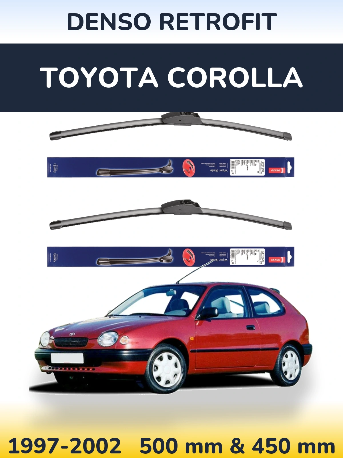 Sada předních stěračů Denso Retrofit 500 a 450 mm pro Toyota Corolla 1997-2002