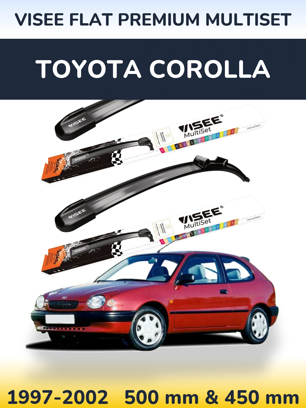Sada předních stěračů VISEE FLAT PREMIUM MultiSet 500 a 450 mm pro Toyota Corolla 1997-2002