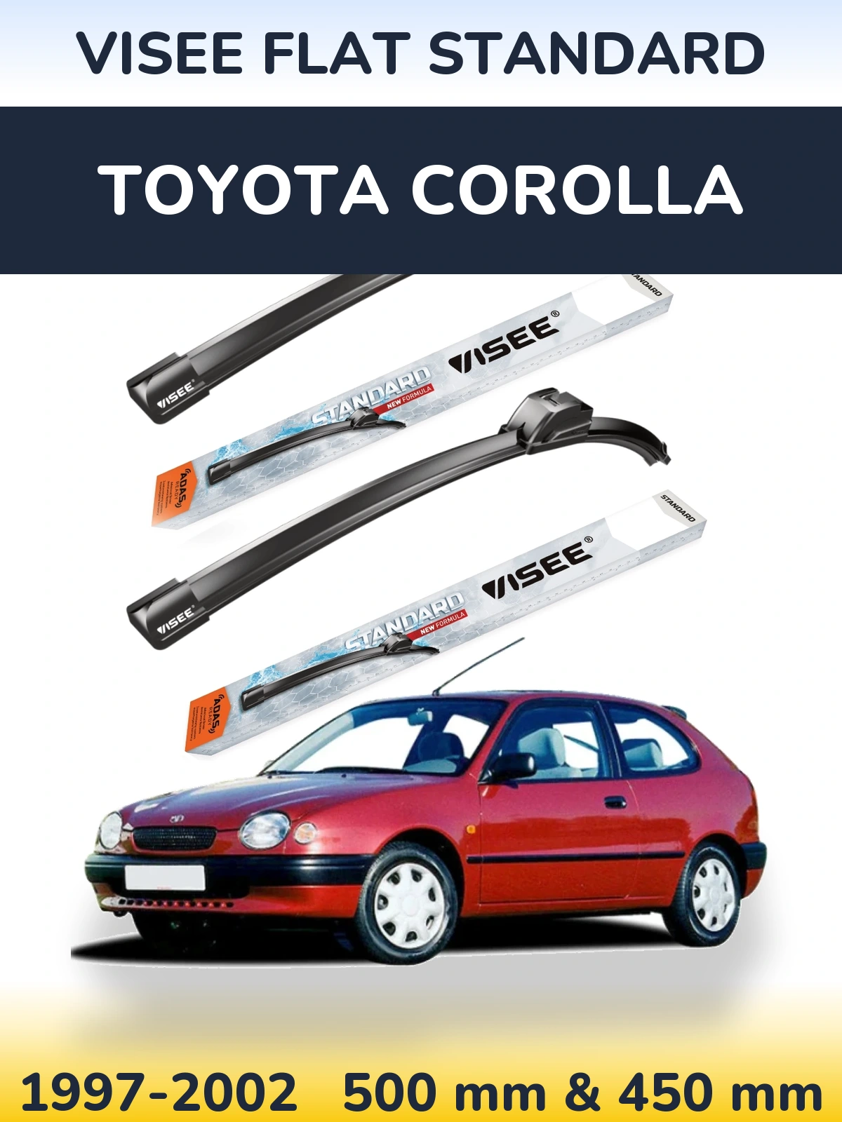 Sada předních stěračů VISEE FLAT STANDARD 500 a 450 mm pro Toyota Corolla 1997-2002