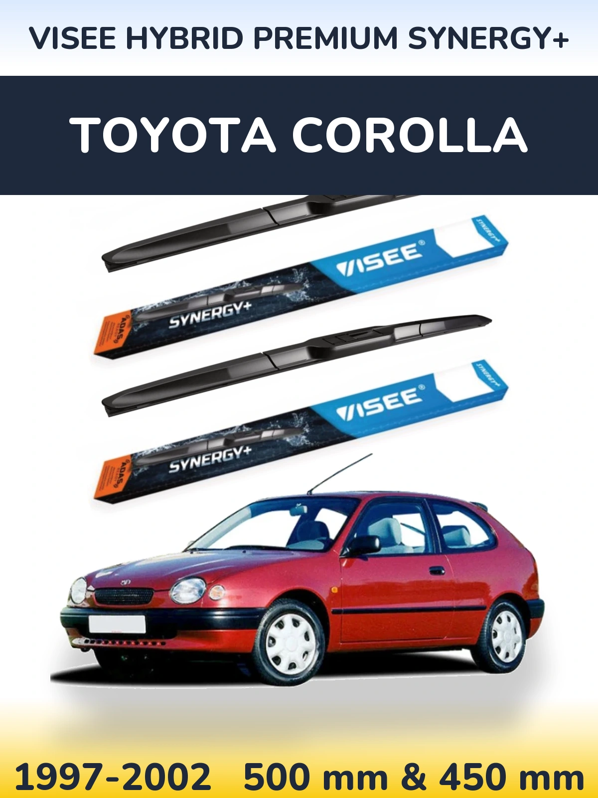 Sada předních stěračů VISEE HYBRID PREMIUM SYNERGY+ 500 a 450 mm pro Toyota Corolla 1997-2002