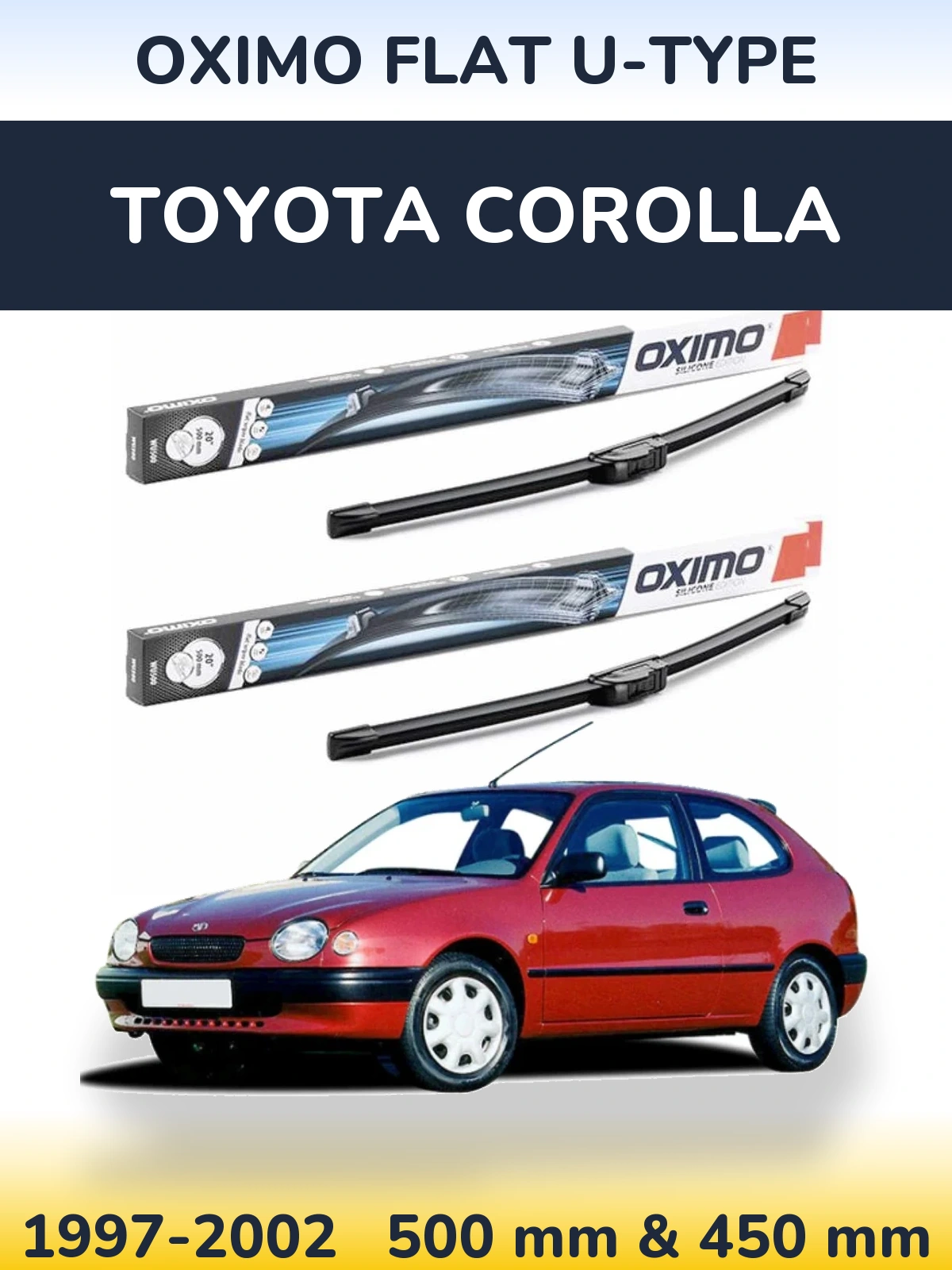 Sada předních stěračů Oximo Flat U-type 500 a 450 mm pro Toyota Corolla 1997-2002