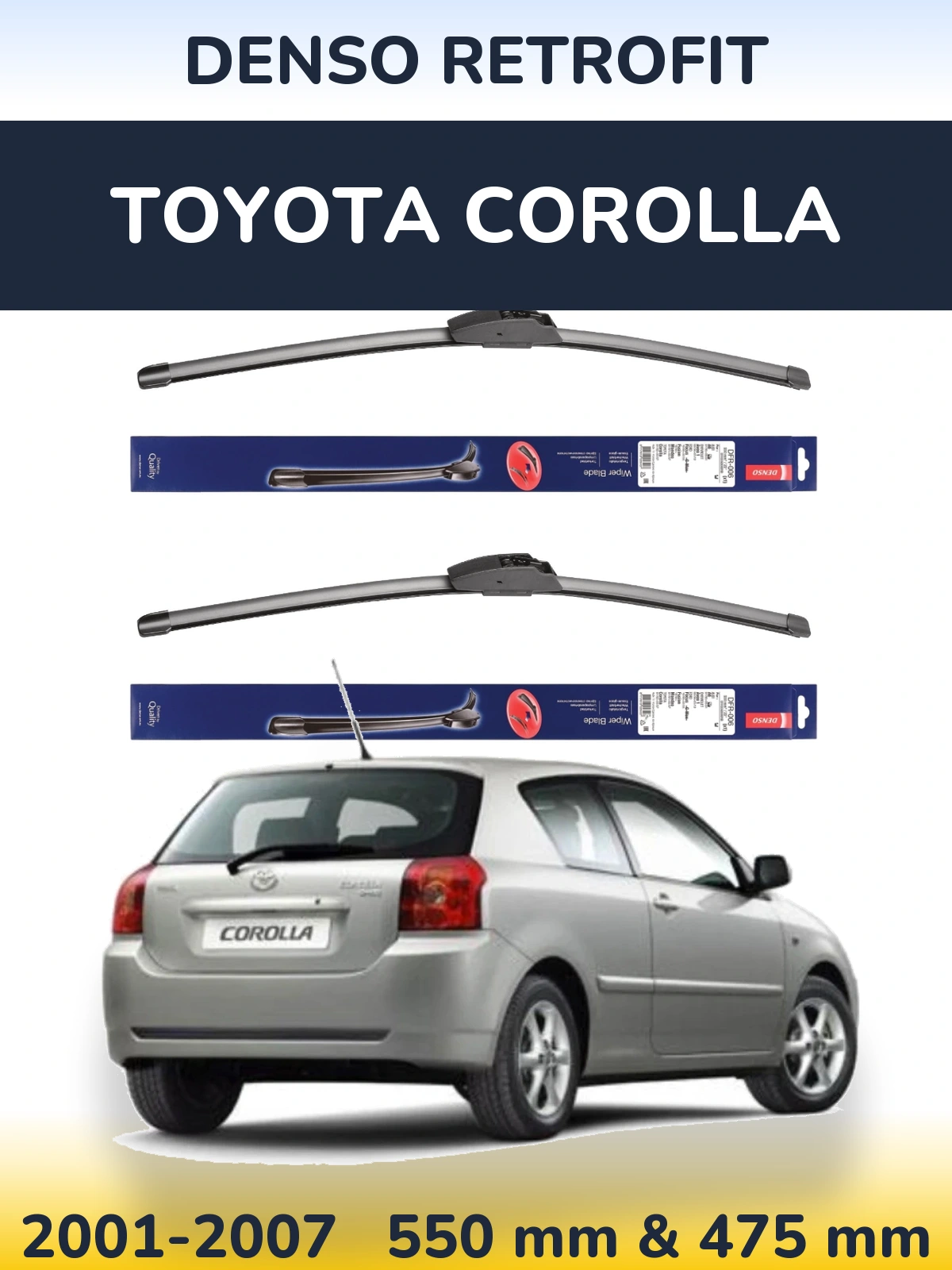 Sada předních stěračů Denso Retrofit 550 a 475 mm pro Toyota Corolla 2001-2007