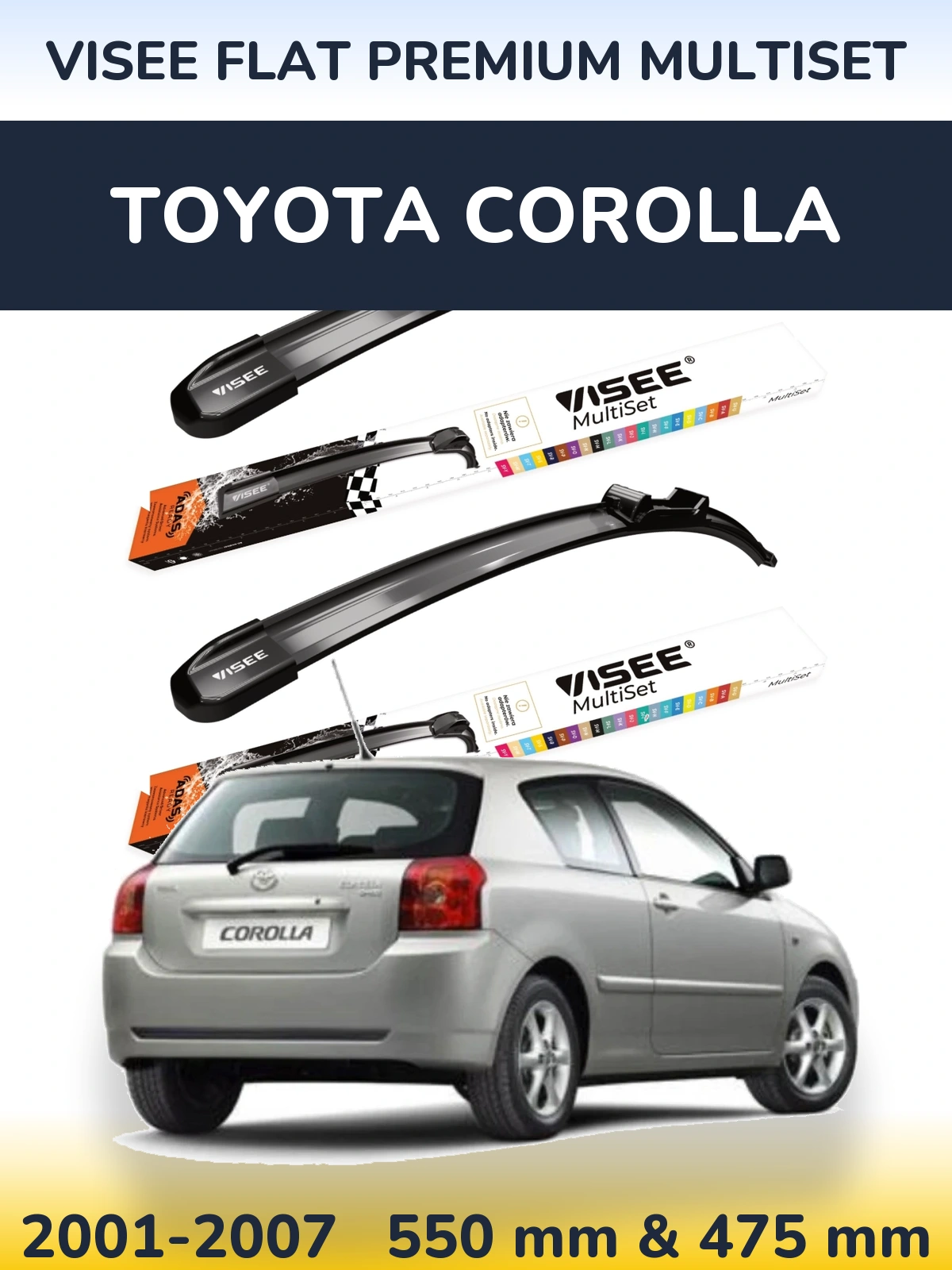 Sada předních stěračů VISEE FLAT PREMIUM MultiSet 550 a 475 mm pro Toyota Corolla 2001-2007
