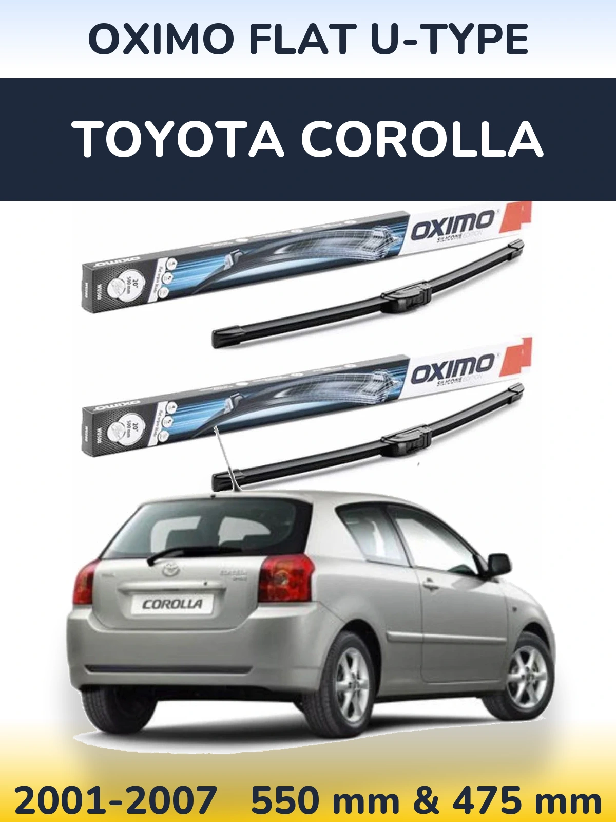 Sada předních stěračů Oximo Flat U-type 550 a 475 mm pro Toyota Corolla 2001-2007