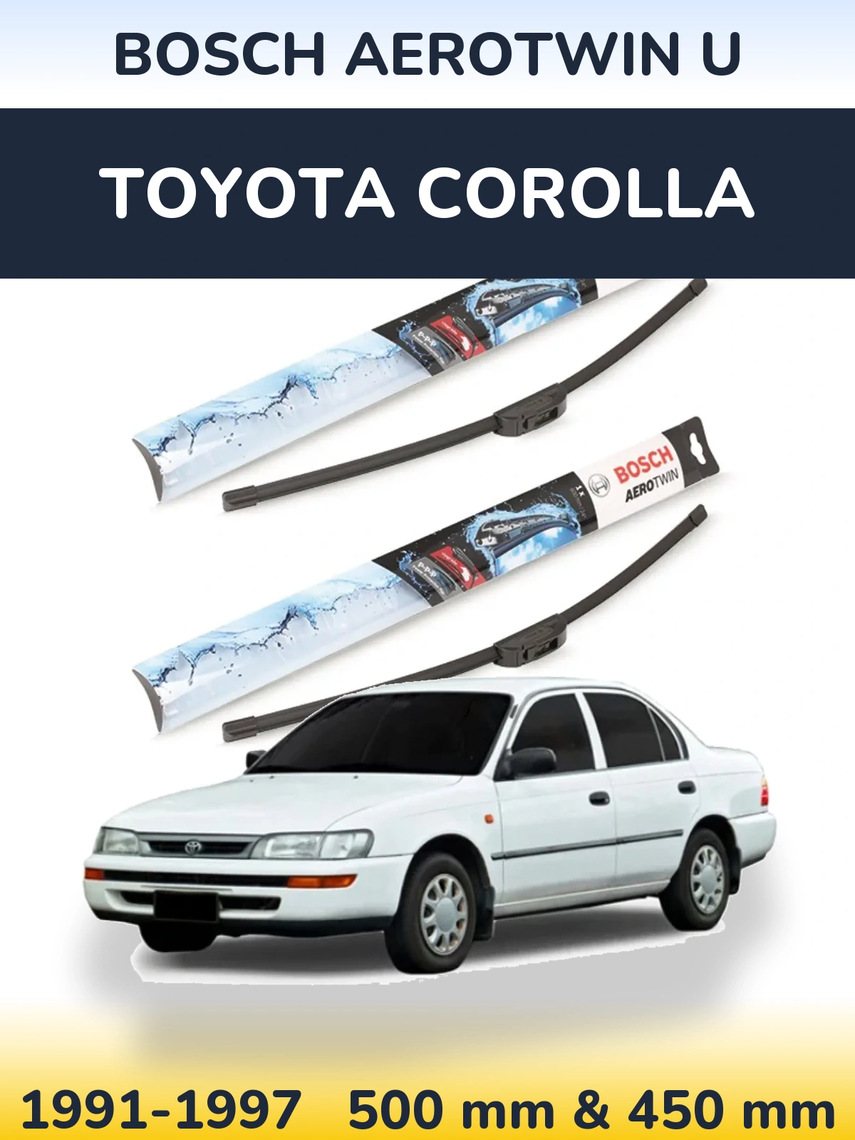 Sada předních stěračů BOSCH AeroTwin U 500 a 450 mm pro Toyota Corolla 1991-1997