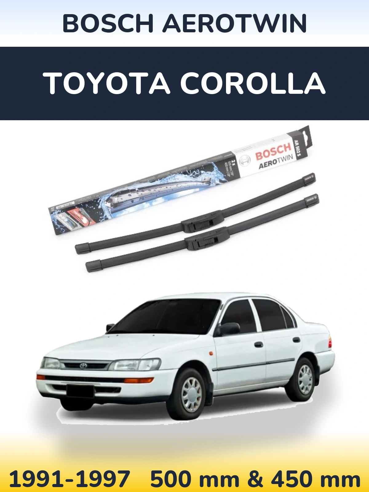 Sada předních stěračů BOSCH AeroTwin 500 a 450 mm pro Toyota Corolla 1991-1997