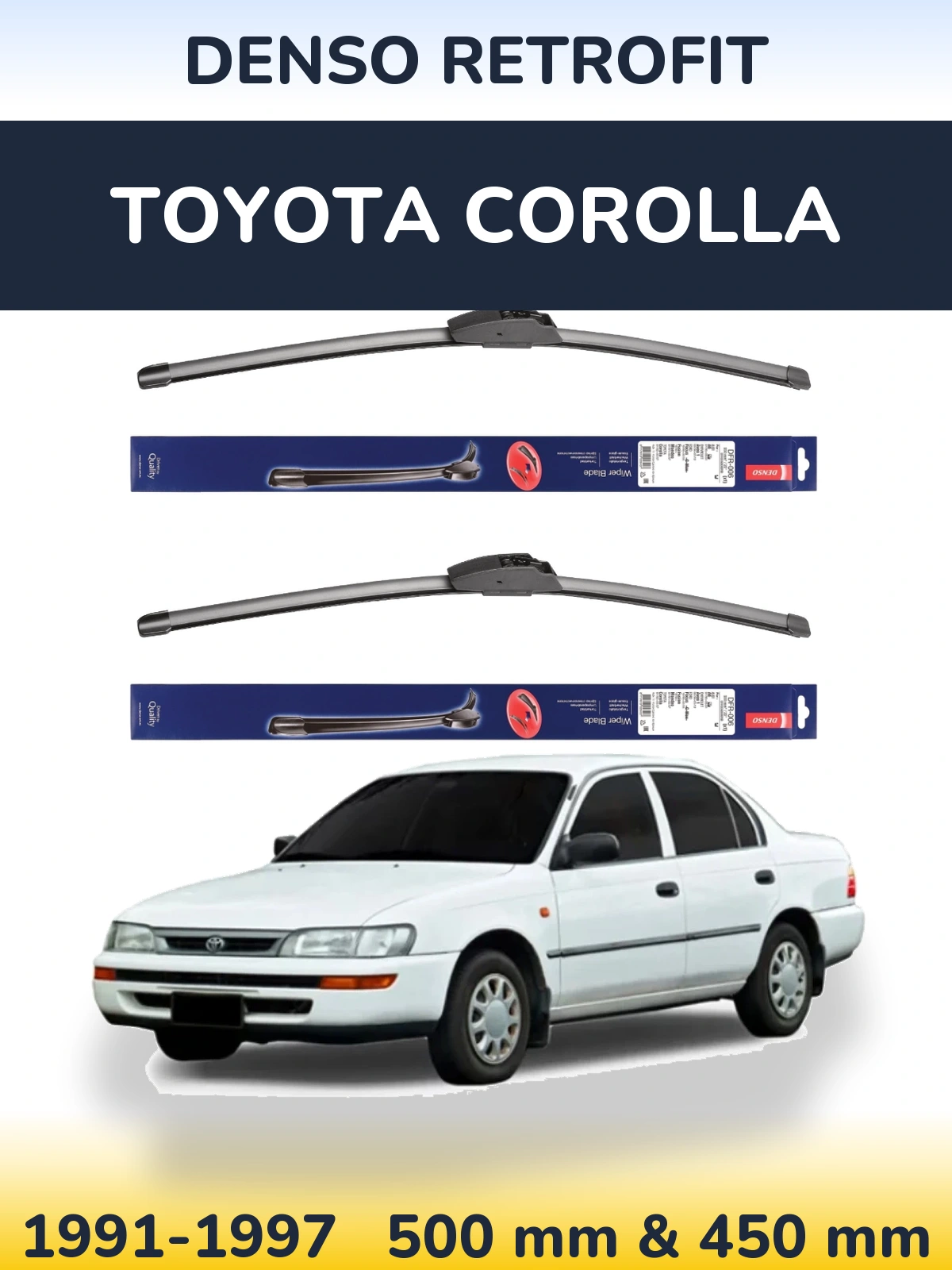 Sada předních stěračů Denso Retrofit 500 a 450 mm pro Toyota Corolla 1991-1997