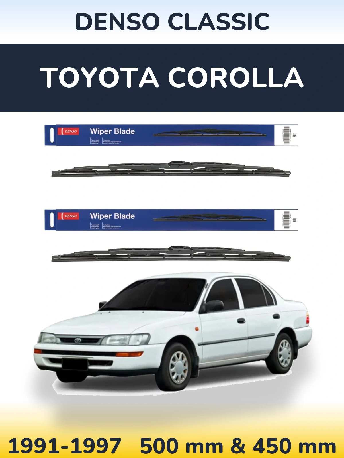 Sada předních stěračů Denso Classic 500 a 450 mm pro Toyota Corolla 1991-1997
