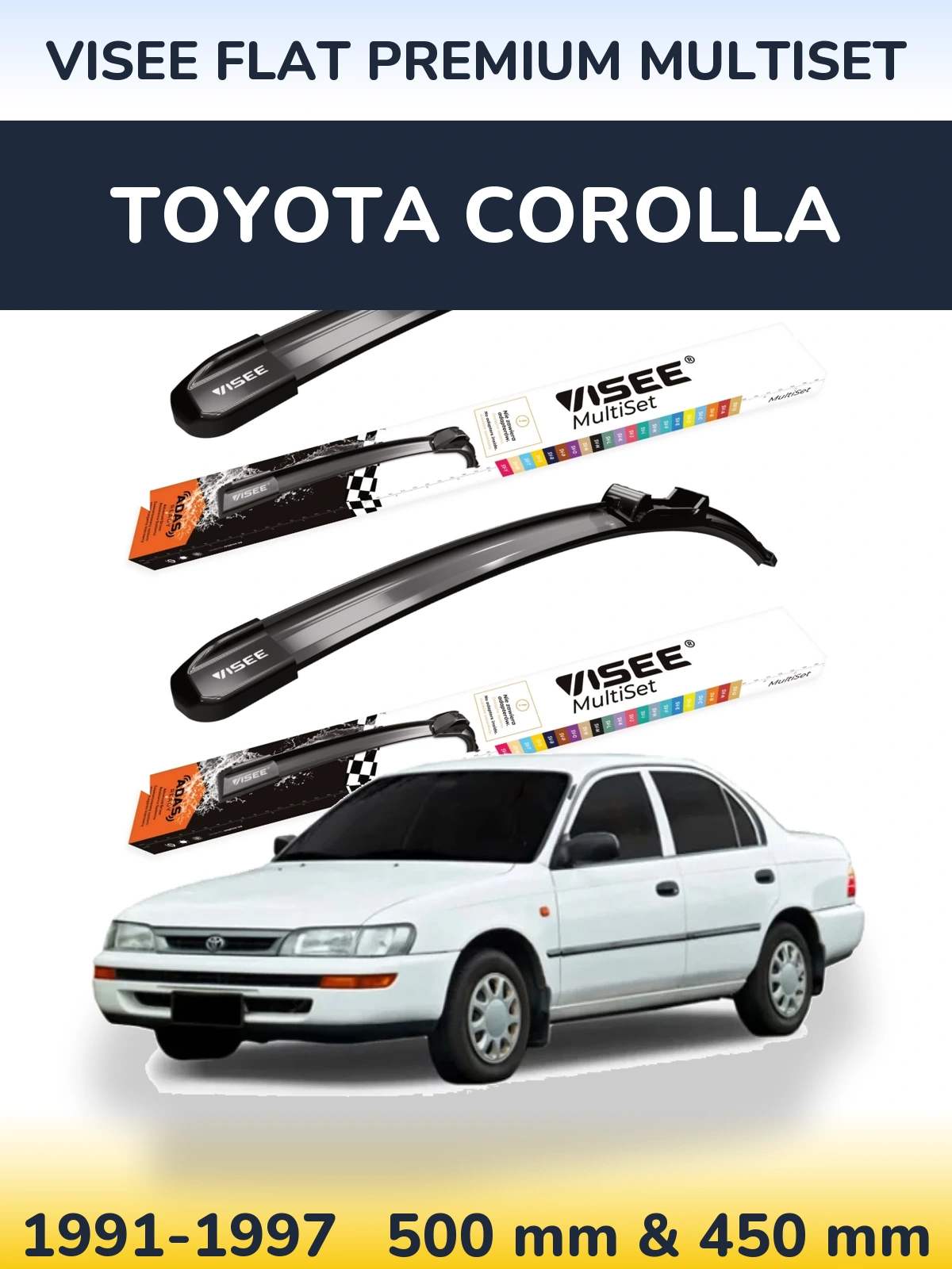 Sada předních stěračů VISEE FLAT PREMIUM MultiSet 500 a 450 mm pro Toyota Corolla 1991-1997