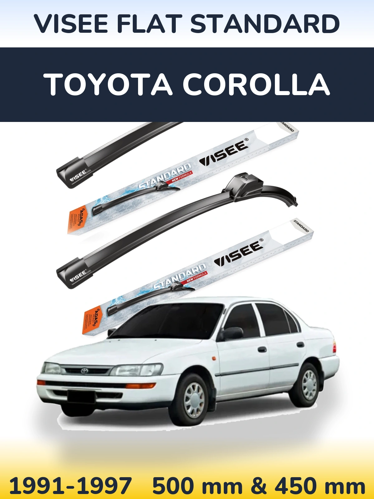 Sada předních stěračů VISEE FLAT STANDARD 500 a 450 mm pro Toyota Corolla 1991-1997