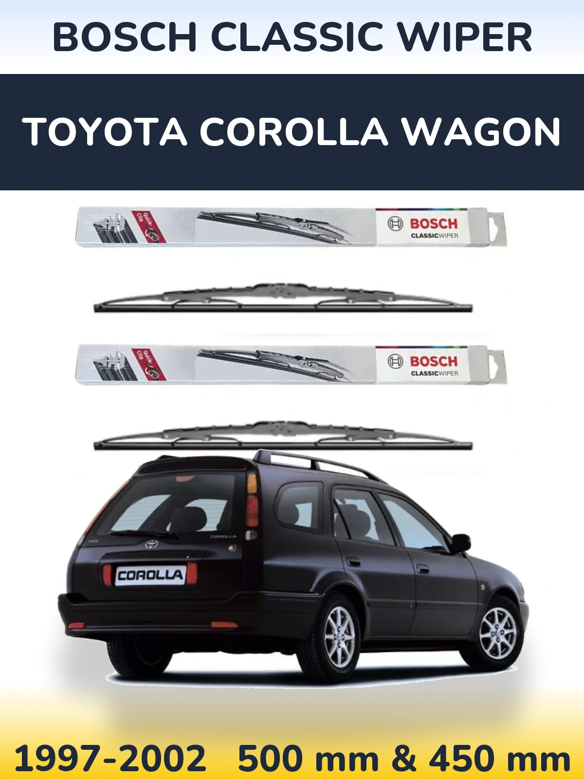 Sada předních stěračů BOSCH Classic Wiper 500 a 450 mm pro Toyota Corolla Wagon 1997-2002