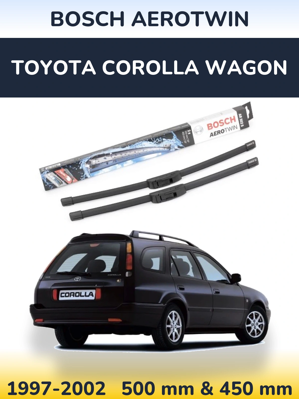 Sada předních stěračů BOSCH AeroTwin 500 a 450 mm pro Toyota Corolla Wagon 1997-2002
