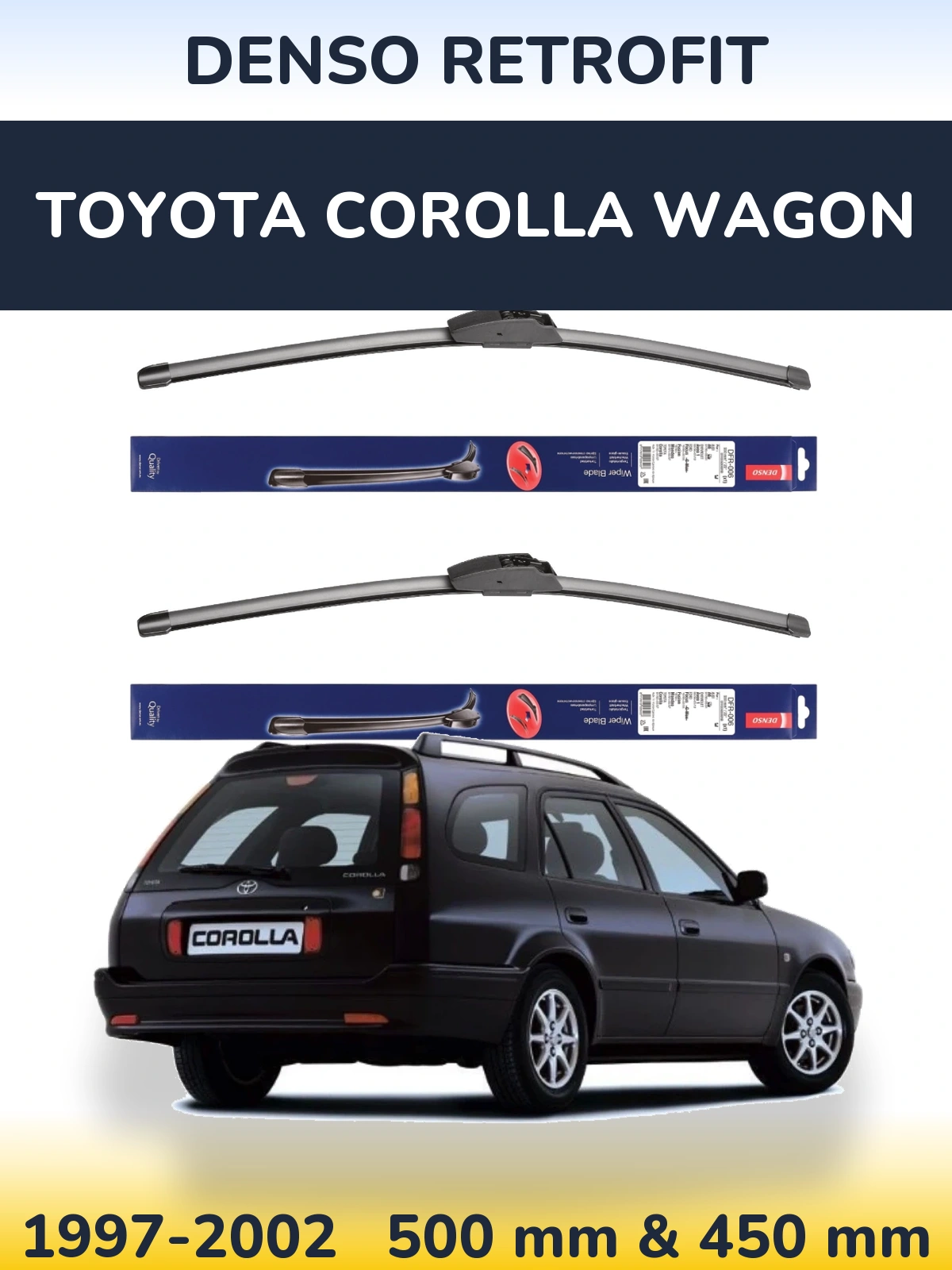 Sada předních stěračů Denso Retrofit 500 a 450 mm pro Toyota Corolla Wagon 1997-2002