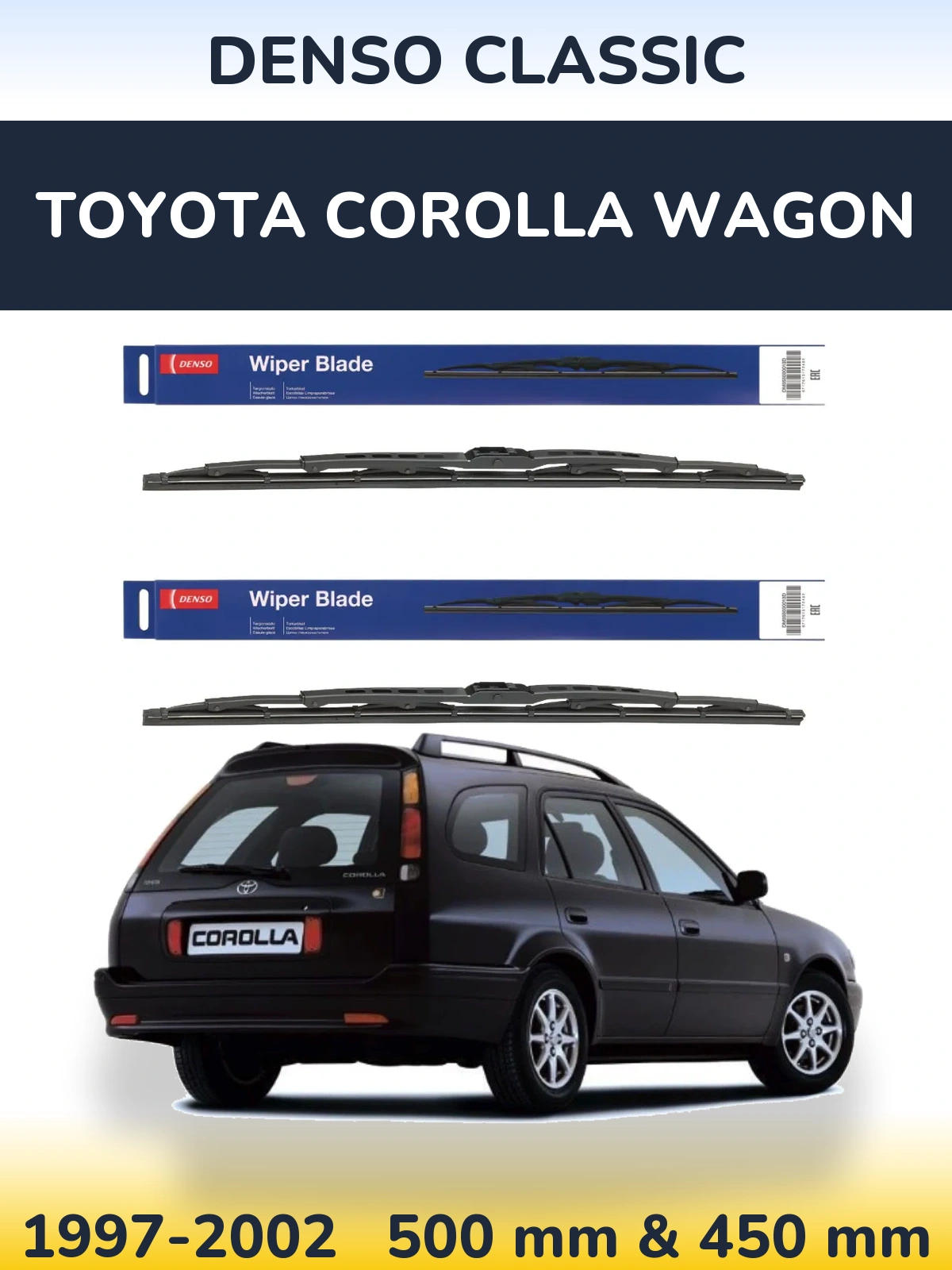 Sada předních stěračů Denso Classic 500 a 450 mm pro Toyota Corolla Wagon 1997-2002