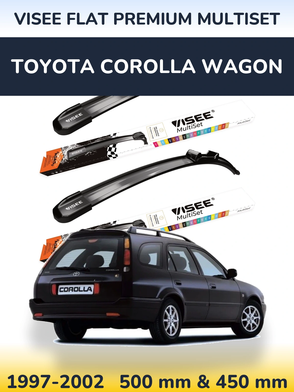 Комплект передніх щіток VISEE FLAT PREMIUM MultiSet 500 & 450 мм для Toyota Corolla Wagon 1997-2002