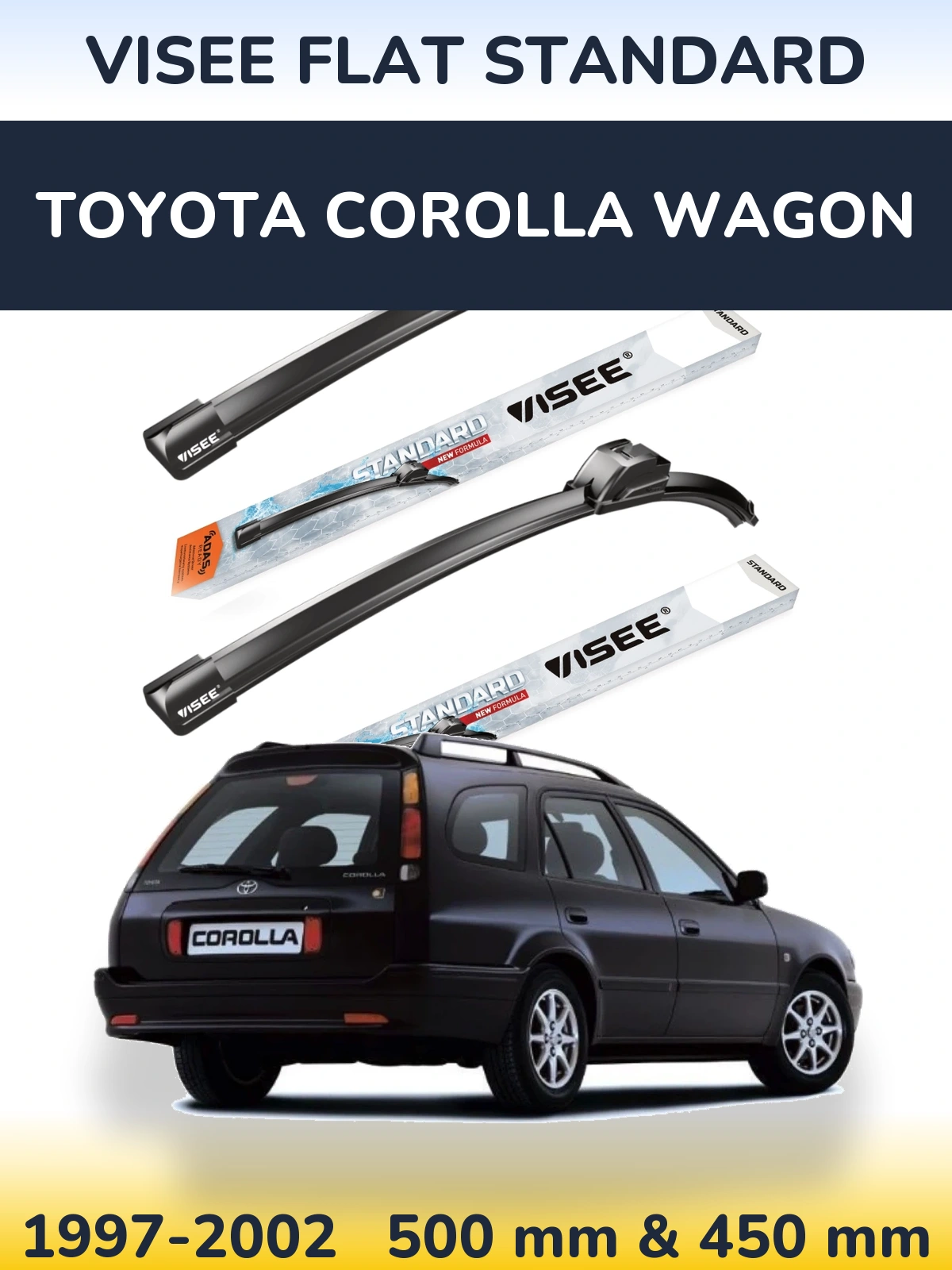 Sada předních stěračů VISEE FLAT STANDARD 500 a 450 mm pro Toyota Corolla Wagon 1997-2002