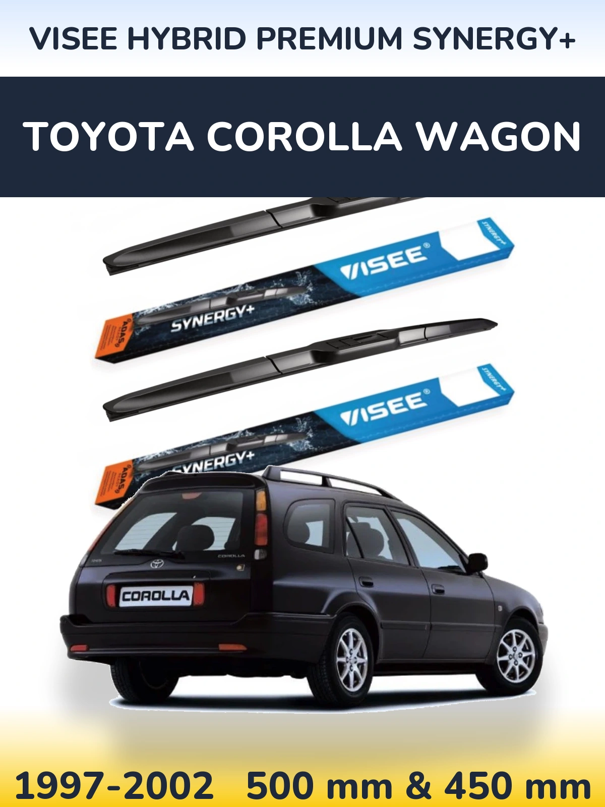 Sada předních stěračů VISEE HYBRID PREMIUM SYNERGY+ 500 a 450 mm pro Toyota Corolla Wagon 1997-2002