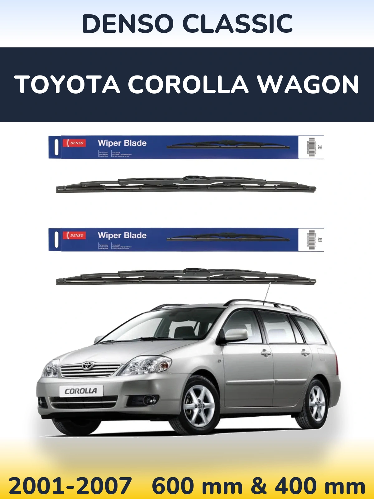 Sada předních stěračů Denso Classic 600 a 400 mm pro Toyota Corolla Wagon 2001-2007