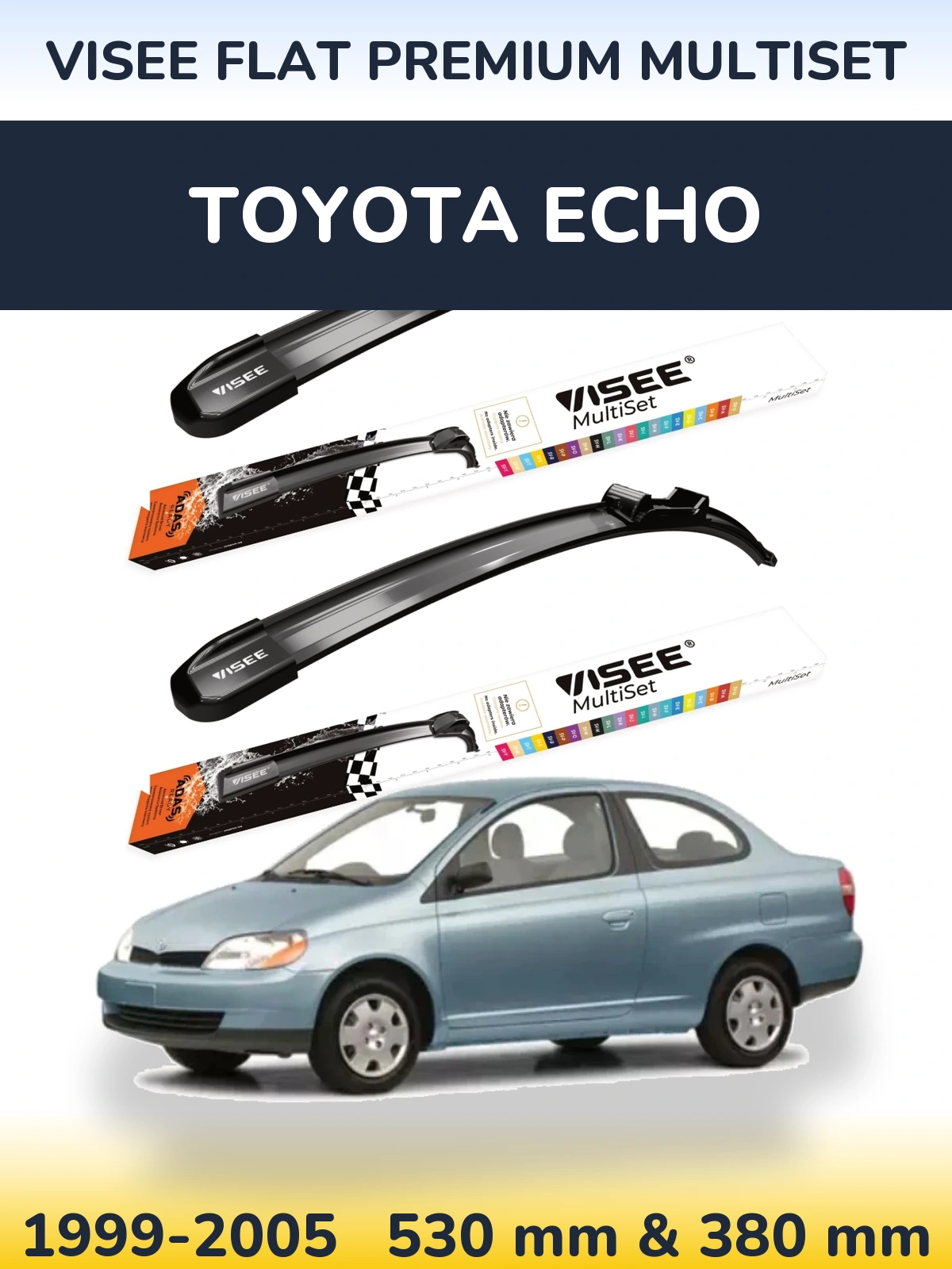 Sada předních stěračů VISEE FLAT PREMIUM MultiSet 530 a 380 mm pro Toyota Echo 1999-2005