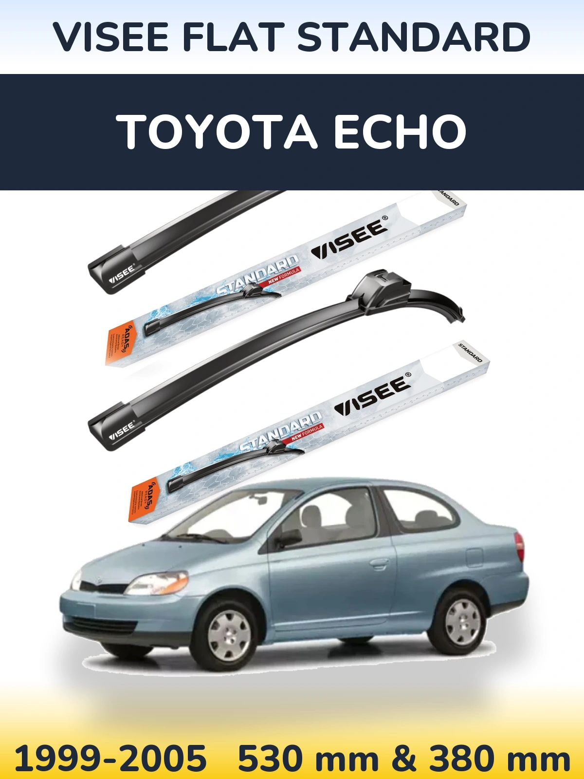 Sada předních stěračů VISEE FLAT STANDARD 530 a 380 mm pro Toyota Echo 1999-2005