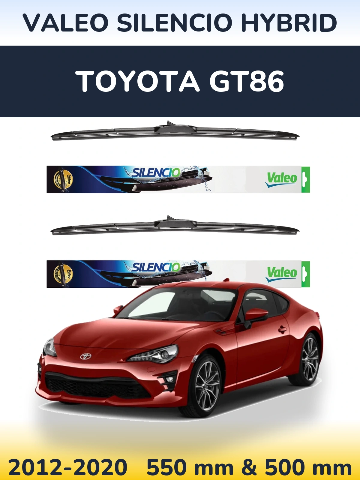 Sada předních stěračů Valeo Silencio Hybrid 550 a 500 mm pro Toyota GT86 2012-2020