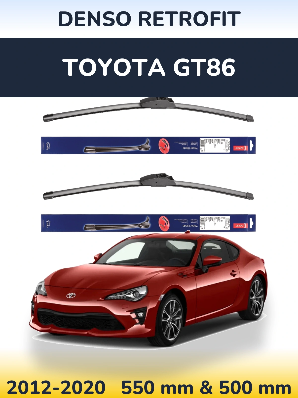Sada předních stěračů Denso Retrofit 550 a 500 mm pro Toyota GT86 2012-2020