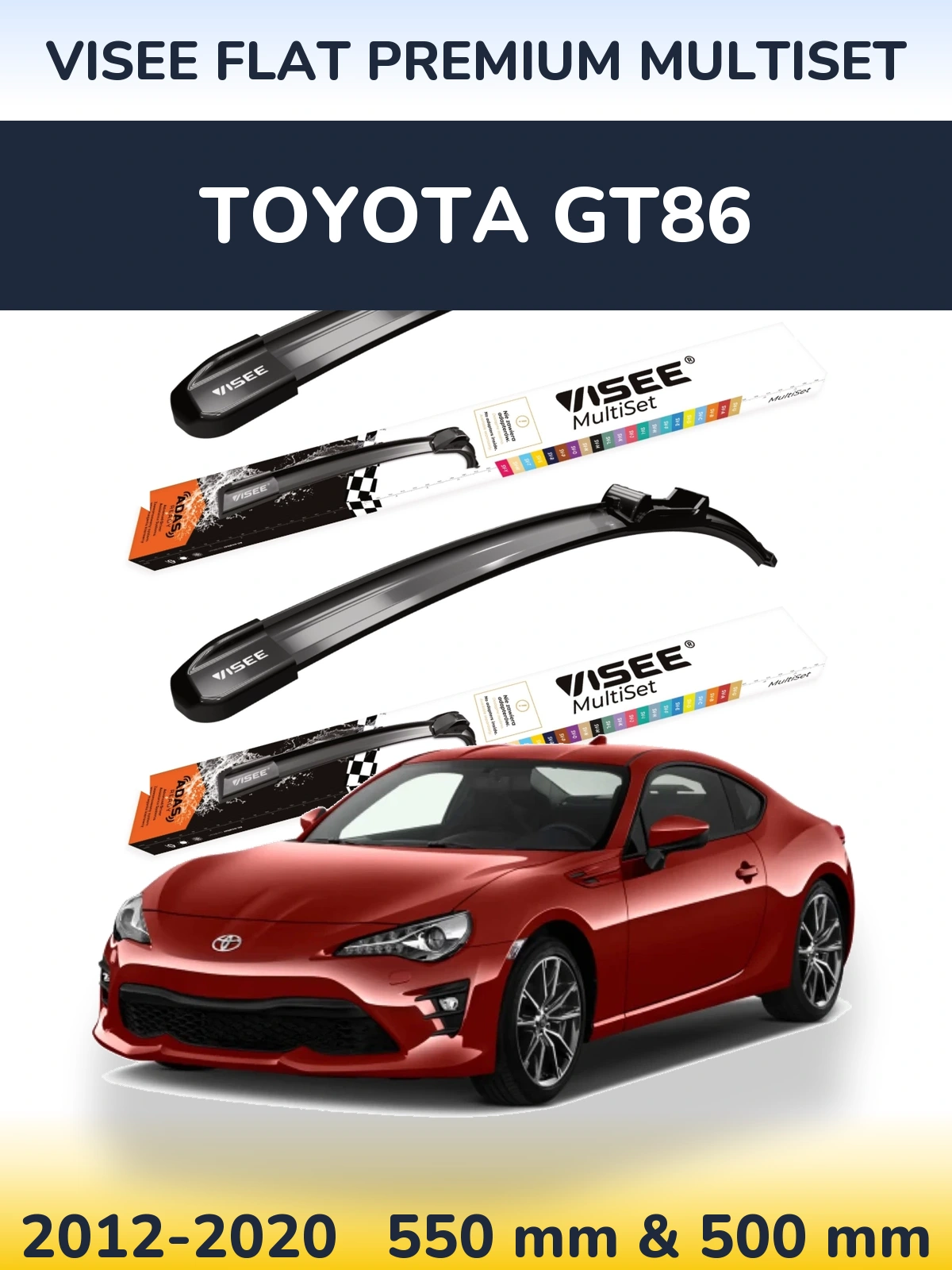 Sada předních stěračů VISEE FLAT PREMIUM MultiSet 550 a 500 mm pro Toyota GT86 2012-2020