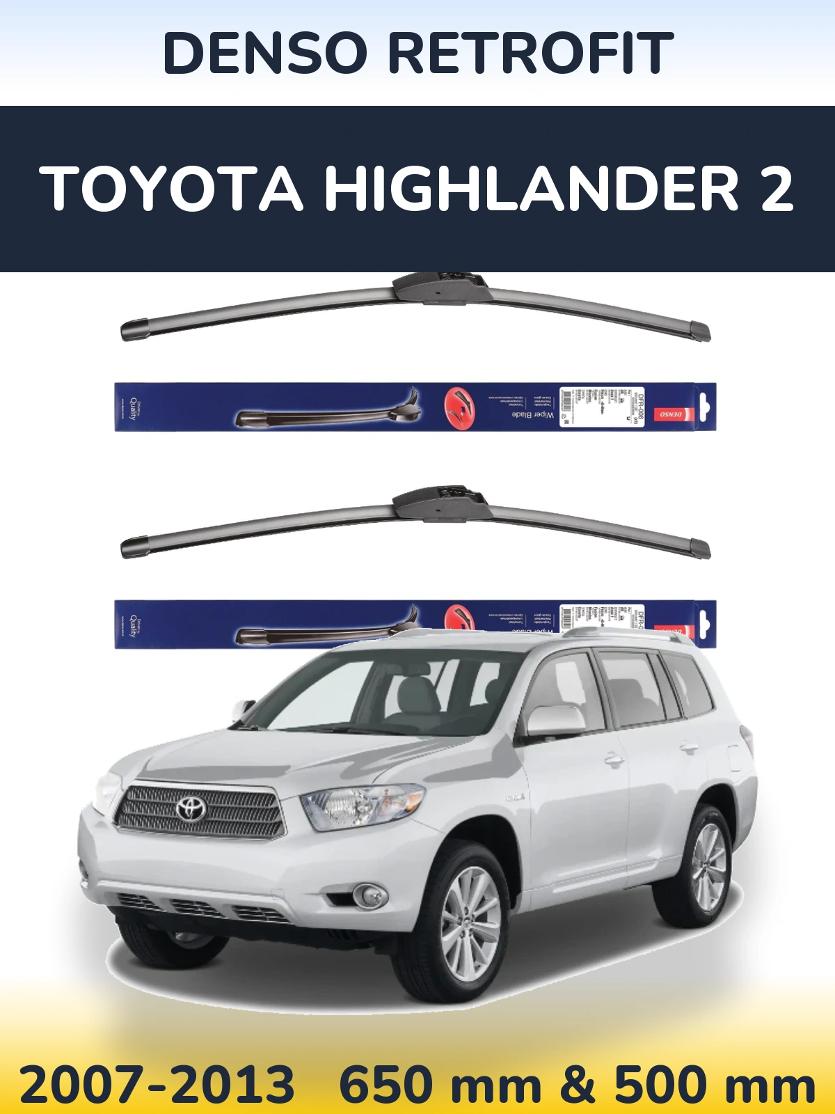 Sada předních stěračů Denso Retrofit 650 a 500 mm pro Toyota Highlander 2 2007-2013