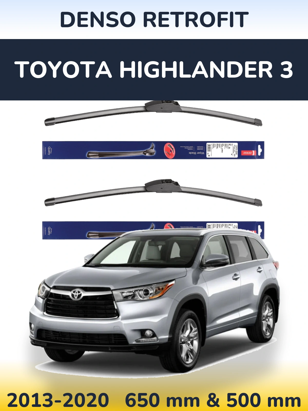Sada předních stěračů Denso Retrofit 650 a 500 mm pro Toyota Highlander 3 2013-2020