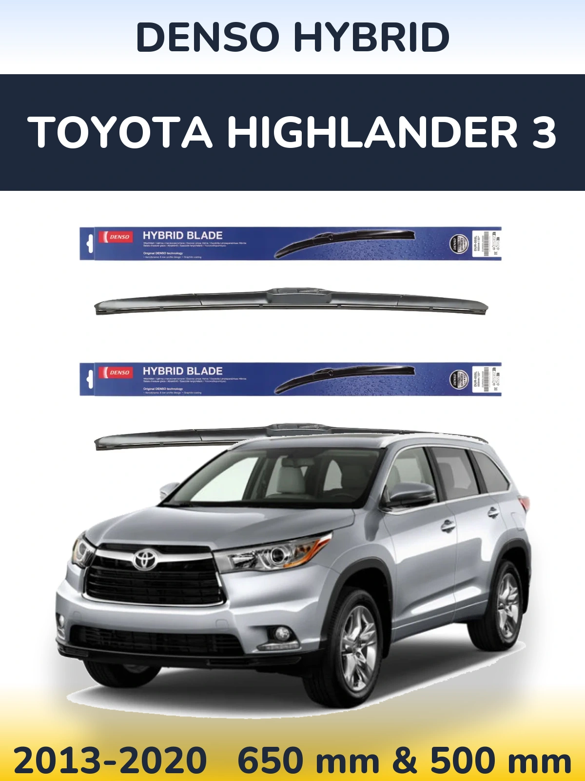 Sada předních stěračů Denso Hybrid 650 a 500 mm pro Toyota Highlander 3 2013-2020