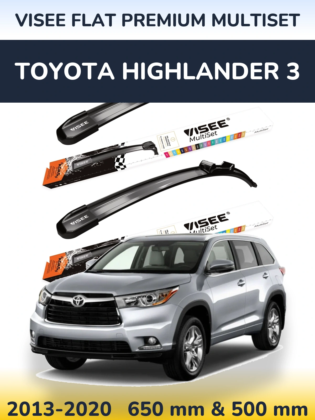 Sada předních stěračů VISEE FLAT PREMIUM MultiSet 650 a 500 mm pro Toyota Highlander 3 2013-2020