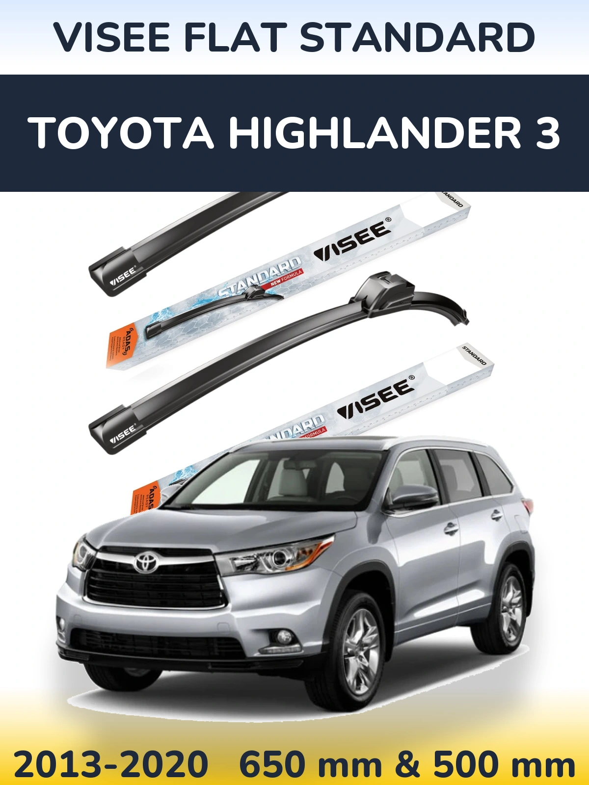 Sada předních stěračů VISEE FLAT STANDARD 650 a 500 mm pro Toyota Highlander 3 2013-2020