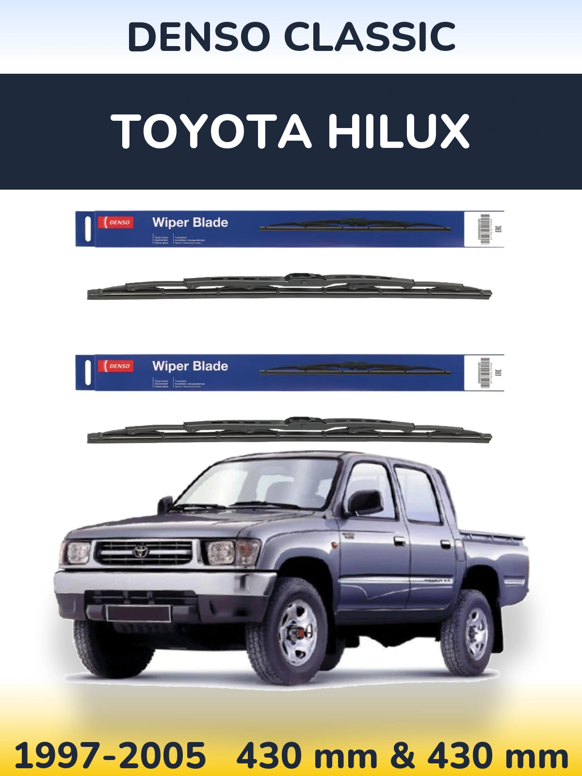 Sada předních stěračů Denso Classic 430 a 430 mm pro Toyota Hilux 1997-2005