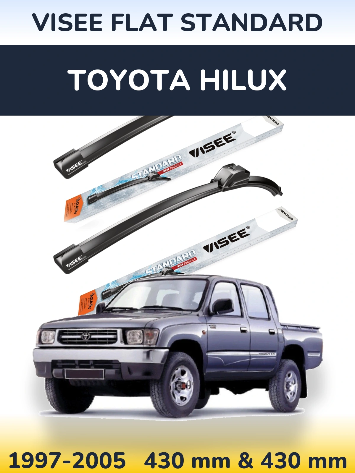 Sada předních stěračů VISEE FLAT STANDARD 430 a 430 mm pro Toyota Hilux 1997-2005