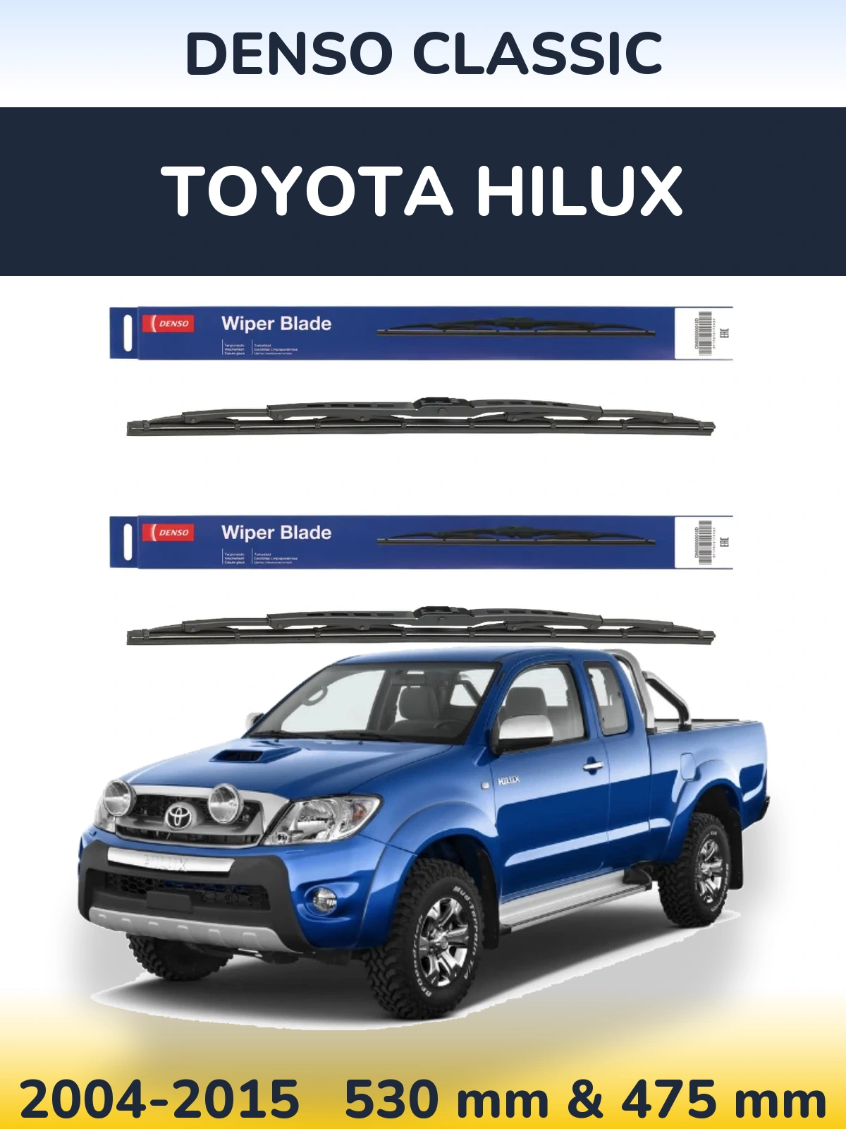 Sada předních stěračů Denso Classic 530 a 475 mm pro Toyota Hilux 2004-2015