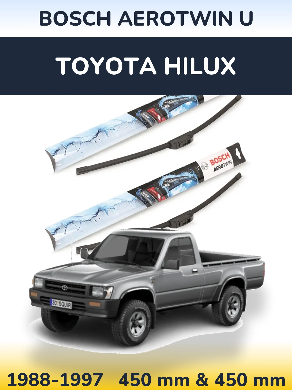 Sada předních stěračů BOSCH AeroTwin U 450 a 450 mm pro Toyota Hilux 1988-1997