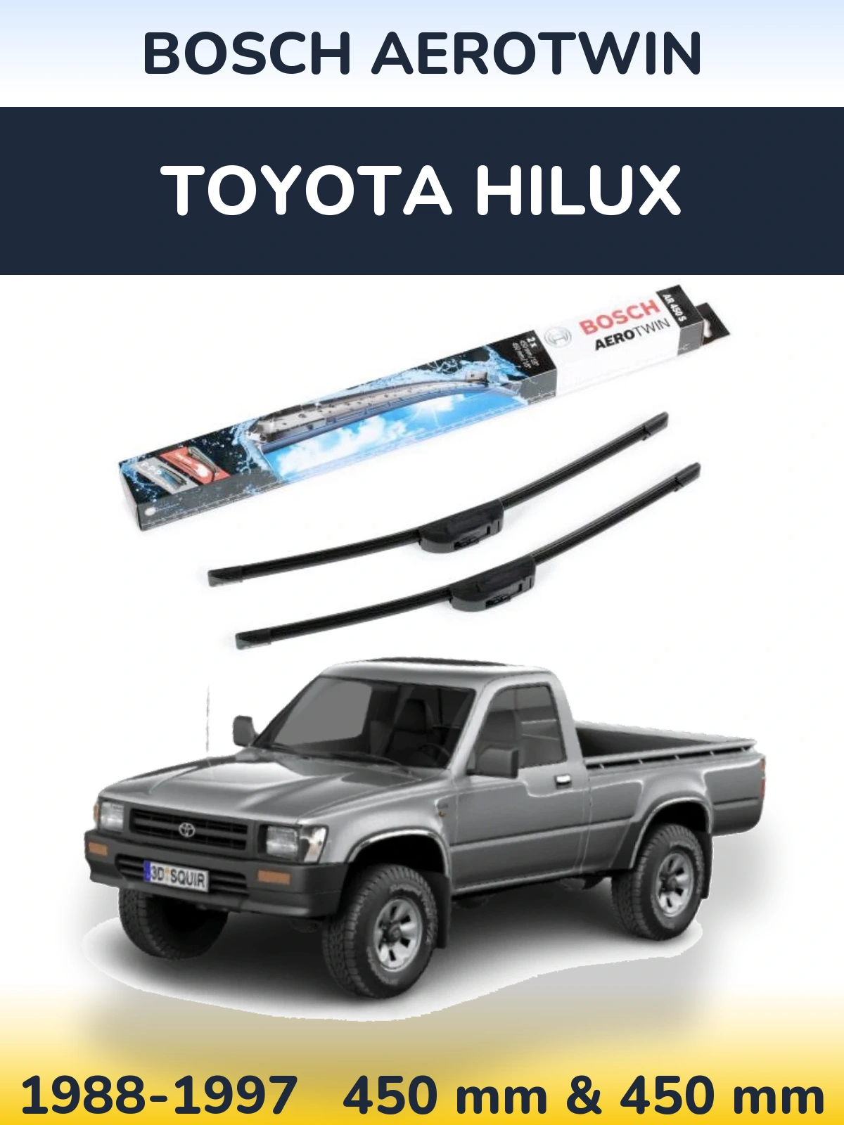Sada předních stěračů BOSCH AeroTwin 450 a 450 mm pro Toyota Hilux 1988-1997