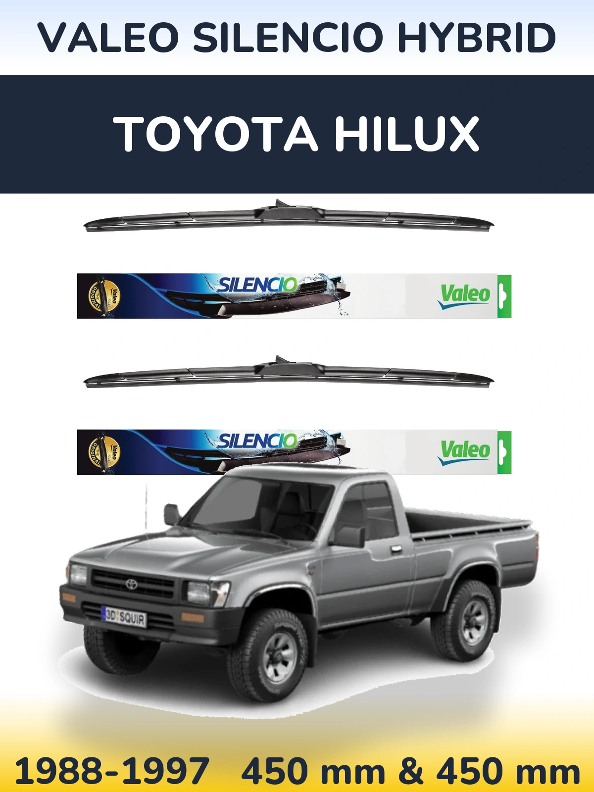 Sada předních stěračů Valeo Silencio Hybrid 450 a 450 mm pro Toyota Hilux 1988-1997
