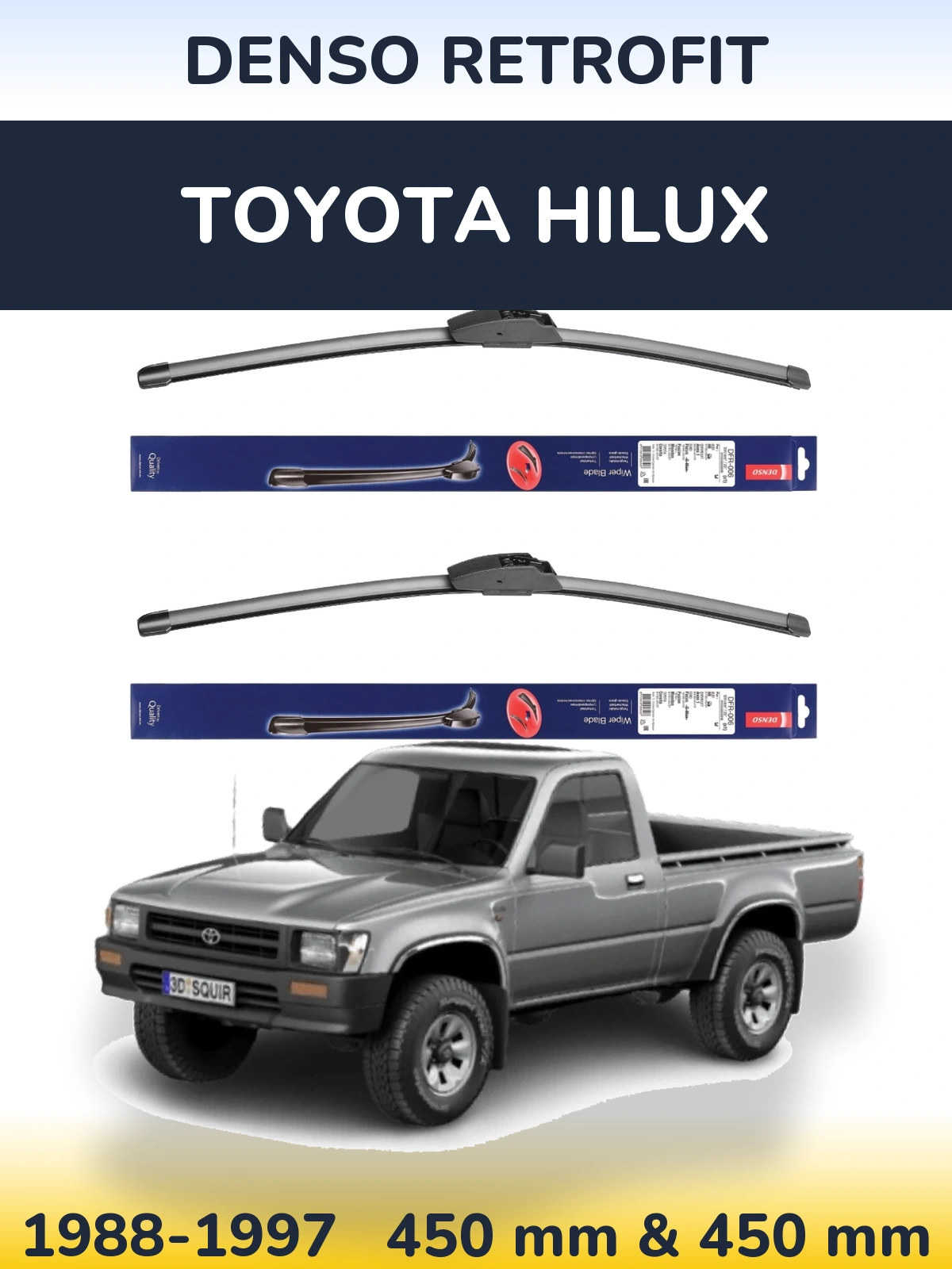 Sada předních stěračů Denso Retrofit 450 a 450 mm pro Toyota Hilux 1988-1997