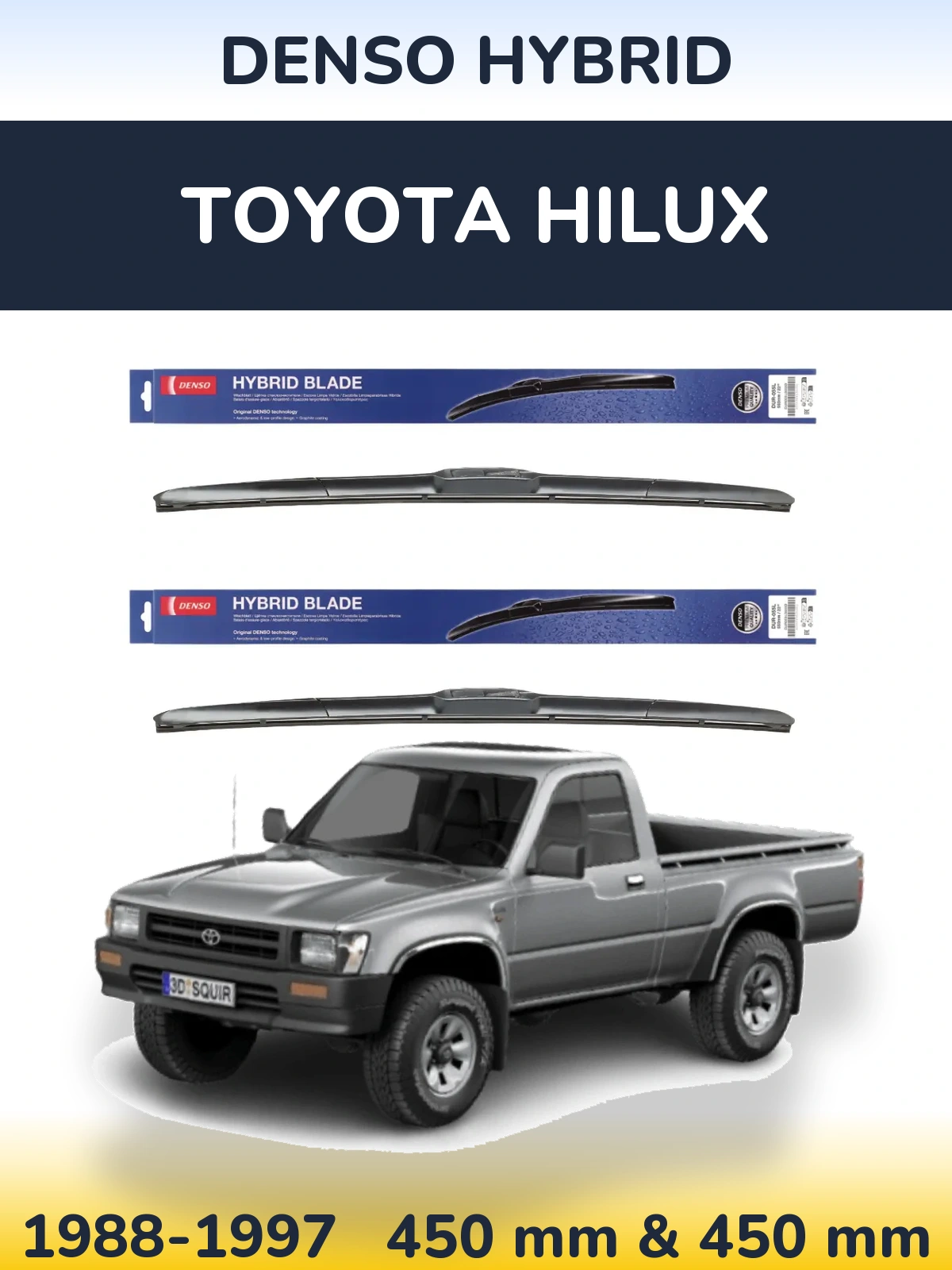Sada předních stěračů Denso Hybrid 450 a 450 mm pro Toyota Hilux 1988-1997