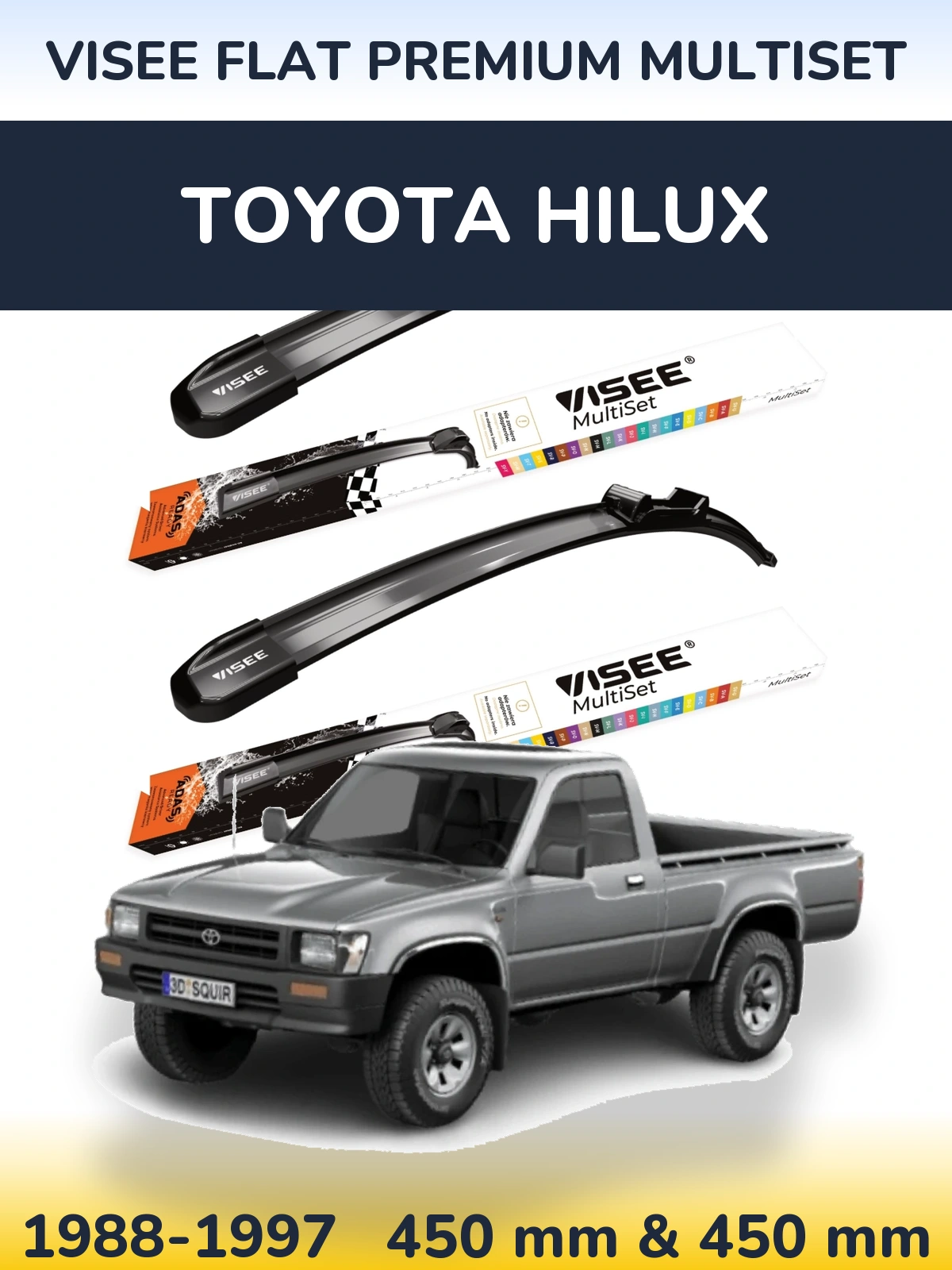 Sada předních stěračů VISEE FLAT PREMIUM MultiSet 450 a 450 mm pro Toyota Hilux 1988-1997