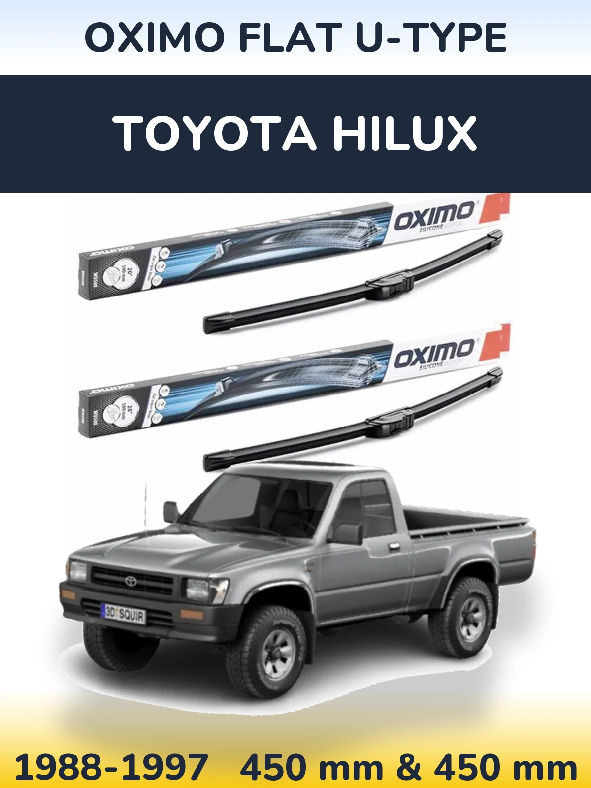 Sada předních stěračů Oximo Flat U-type 450 a 450 mm pro Toyota Hilux 1988-1997
