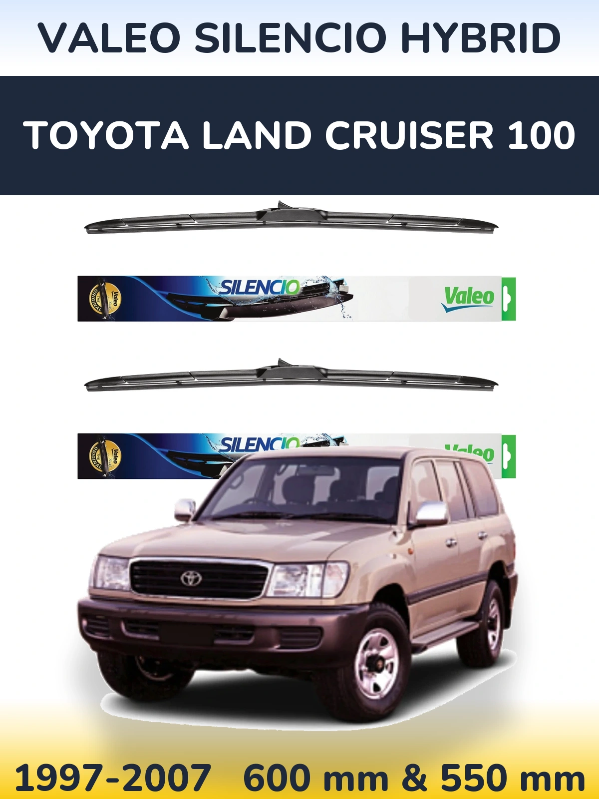 Sada předních stěračů Valeo Silencio Hybrid 600 a 550 mm pro Toyota Land Cruiser 100 1997-2007
