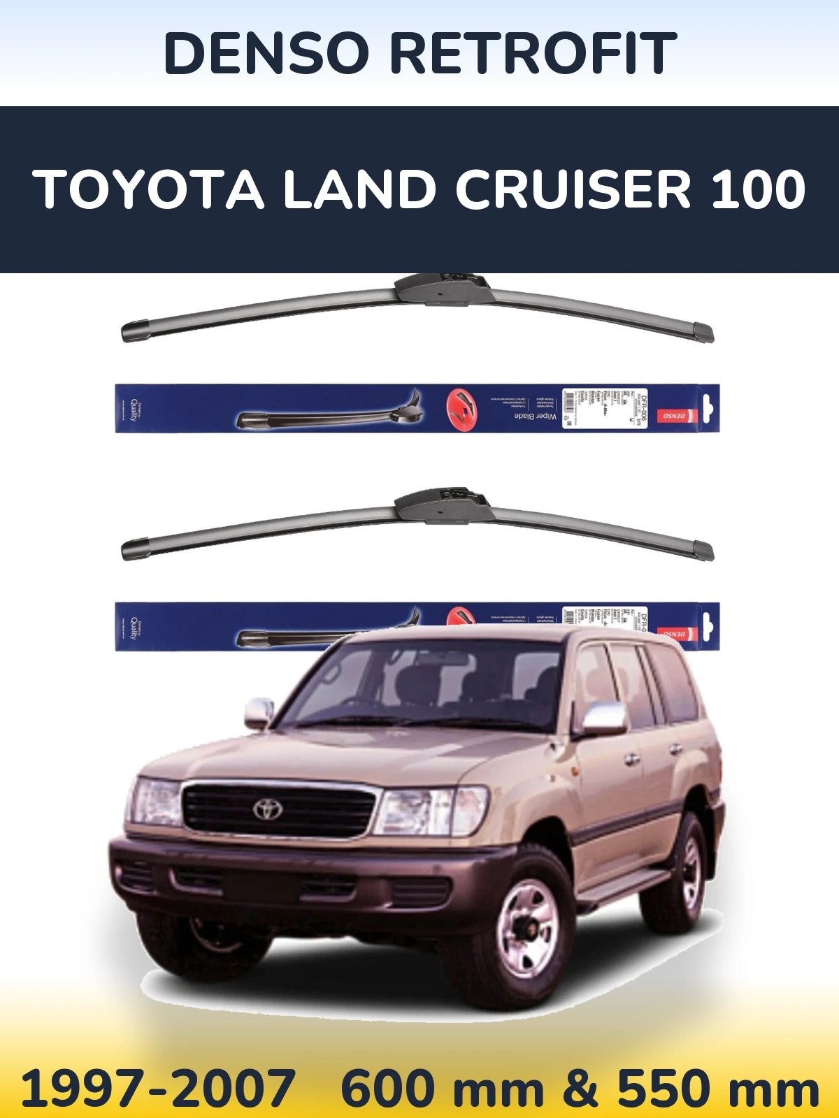 Sada předních stěračů Denso Retrofit 600 a 550 mm pro Toyota Land Cruiser 100 1997-2007
