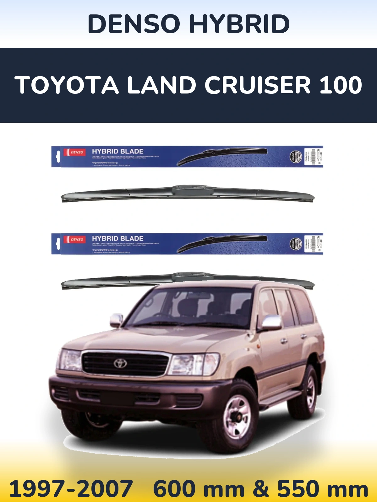 Sada předních stěračů Denso Hybrid 600 a 550 mm pro Toyota Land Cruiser 100 1997-2007