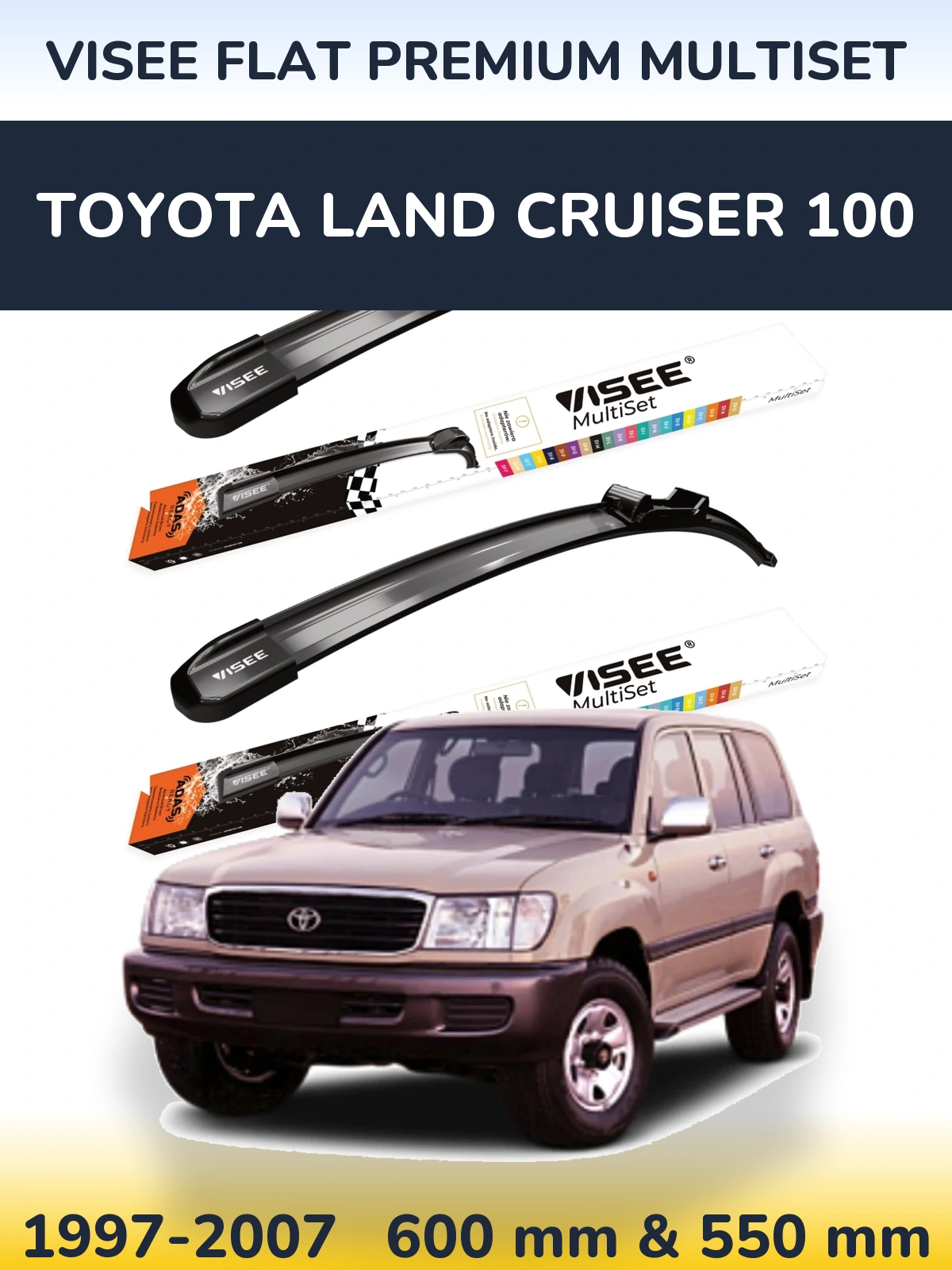 Sada předních stěračů VISEE FLAT PREMIUM MultiSet 600 a 550 mm pro Toyota Land Cruiser 100 1997-2007
