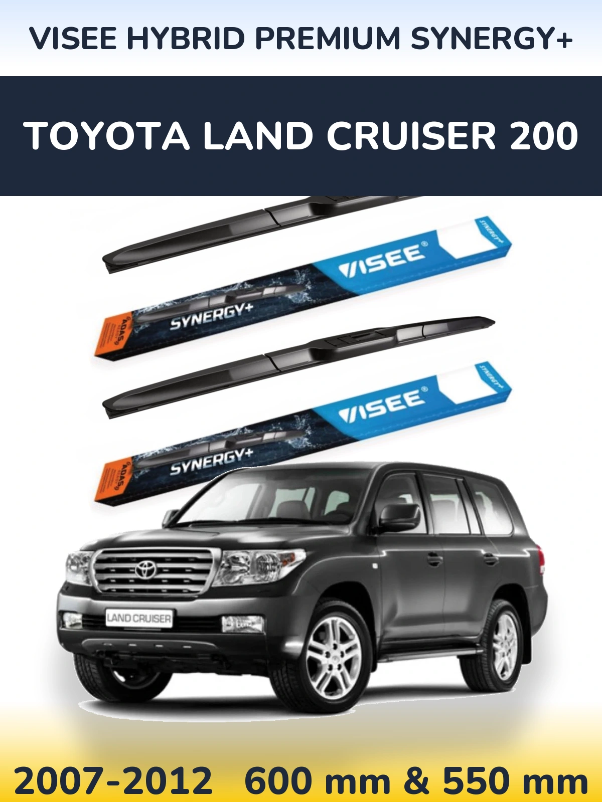 Sada předních stěračů VISEE HYBRID PREMIUM SYNERGY+ 600 a 550 mm pro Toyota Land Cruiser 200 2007-2012