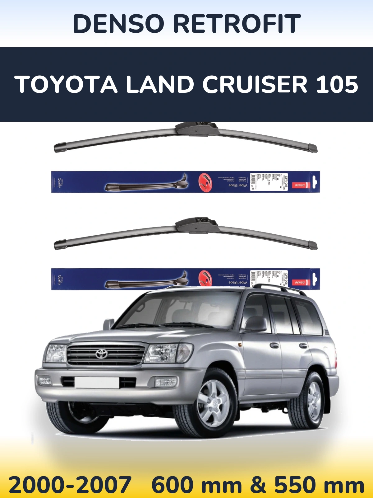 Sada předních stěračů Denso Retrofit 600 a 550 mm pro Toyota Land Cruiser 105 2000-2007