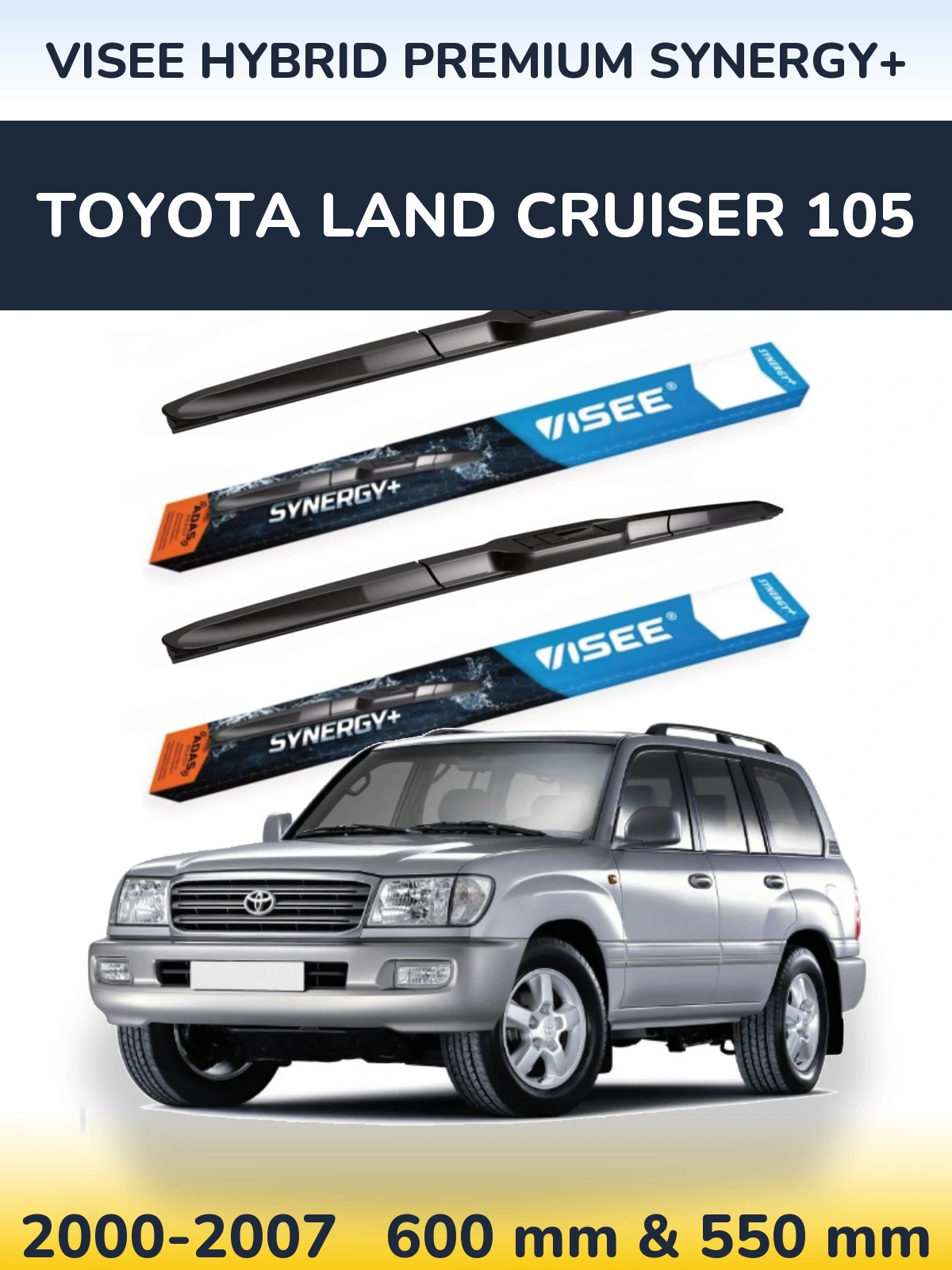 Sada předních stěračů VISEE HYBRID PREMIUM SYNERGY+ 600 a 550 mm pro Toyota Land Cruiser 105 2000-2007