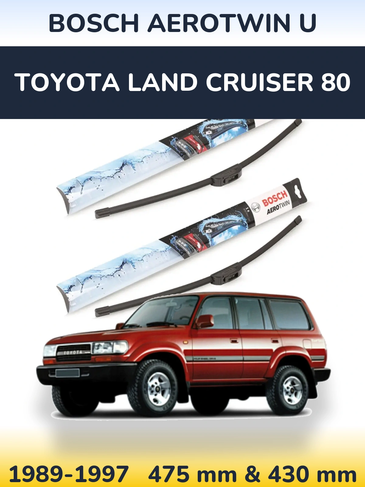 Sada předních stěračů BOSCH AeroTwin U 475 a 430 mm pro Toyota Land Cruiser 80 1989-1997